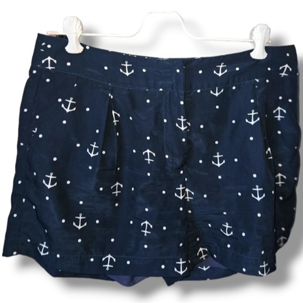 Pink Martini Navy Blue White Anchor Print Pattern Silky Material Shorts S Small